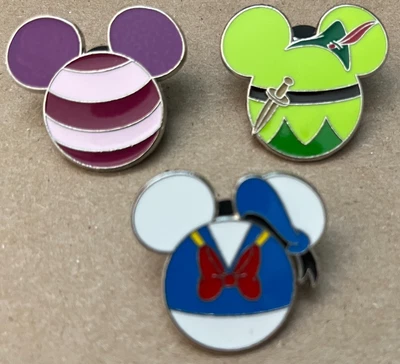 $2.97 • Buy Lot Of 3 Disney Pins -Mickey Heads - Cheshire Cat, Donald , & Peter Pan [K17-19]
