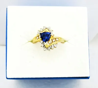 LAB AAA 1.02 Cts TANZANITE & DIAMOND RING 10k YELLOW GOLD - New With Tag • $378.12