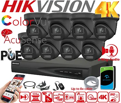 Hikvision Cctv 4k Colorvu Ip Poe Outdoor Audio Camera System 4ch 8ch 8mp Nvr Uk • £233