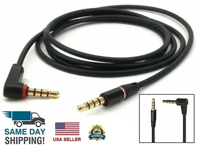3.5mm Male To Male 4-Pole Cable Cord L-Shaped Angle Car Audio Headphone Jack Bla • $4.41