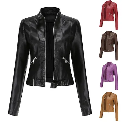 New Women's Black Slim Fit Biker Style Moto Real Leather Jacket US • $53.09