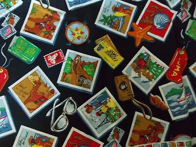 Wtw Fabric Kaufman Travel Beach Animals Stamps Camera Shell Exotic Quilt • $16.99