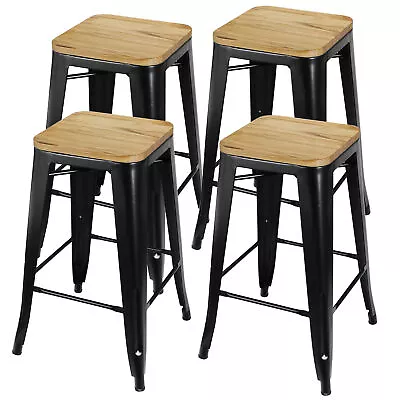 Metal Counter Bar Stools Indoor-Outdoor Stackable Modern 26  Black Set Of 4 • $111.58