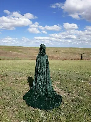 Green Hooded Velvet Cloak Cape Wedding Halloween Costume Renaissance Festival  • $75