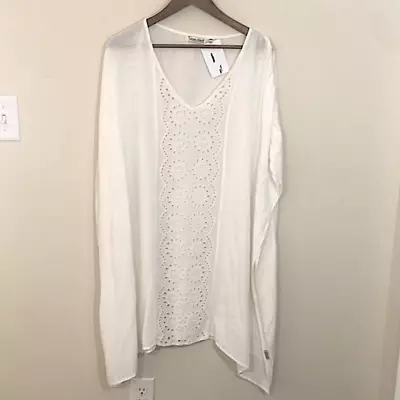 Tybee Island White Textured Kaftan Cover Up Islet Lace V Neck Split Hem SZ LG • $36