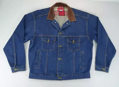 Vintage Marlboro Country Store Leather Collar Blue Denim Jean Jacket Size Large • $39.95