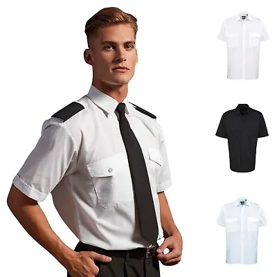 Mens Shirt Short Sleeve Pilot Police Security Guard Doorman Workwear Uniform • £21.99