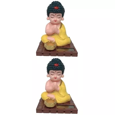  2 Count Ornaments Laughing Buddha Figurines Car Solar Powered Statue Bookcase • £10.19
