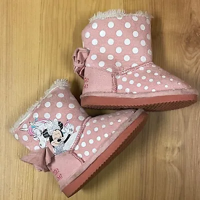 Disney Minnie Mouse Girls Toddler Sz 5 Faux Fur Lined Winter Boots Casual • $8