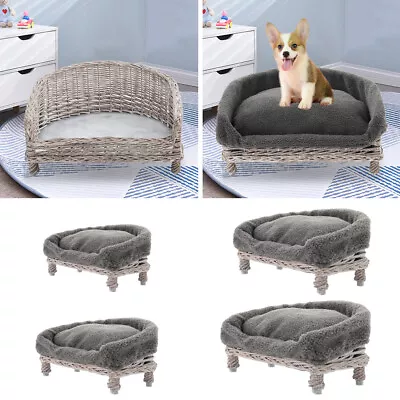 £31.95 • Buy Natural Wicker Pet Bed Handmade Raised Cat Dog Basket Sofa Couch With/No Cushion