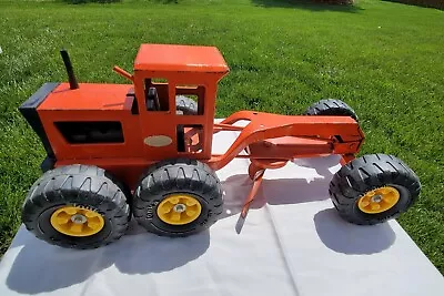 TONKA Pressed Steel Road Grader Orange 18  Toy Old Vintage Antique 3 Lbs. • $12