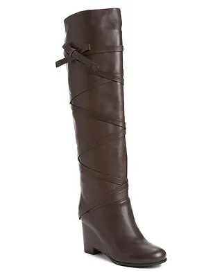 Veronique Branquinho Tall Wedge Leather Tie Brown Boots 6.5 • $215