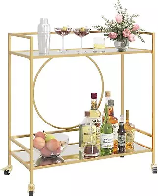 Gold Bar Cart For The Home Vintage Bar Cart With Wheels 2 - Tier Small Home • $126.49
