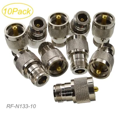 10-Pack N-Type Female To UHF PL259 Male 50-Ohm RF Coaxial Adapters RF-N133-10 • $20.90