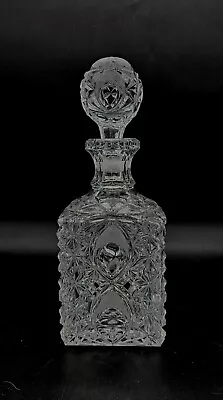 Vtg Clear Cut Crystal Square Scotch Whiskey Bourbon Decanter W/ Stopper 10½ X 4  • $47