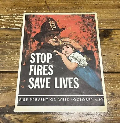 Vintage 1940s Fire Prevention Week 8”x10” Poster Stop Fires Save Lives • $39