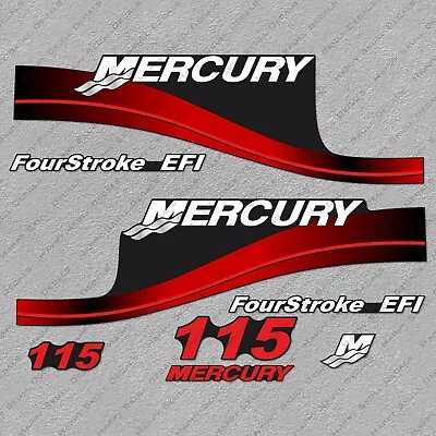 Mercury 115 Hp Four Stroke Outboard Engine Decals RED Sticker Set Reproduction • $55.79