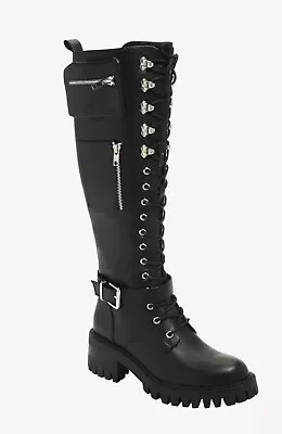 Hot Topic Women’s Lace-Up Pouch Knee-High Combat Boots Size 10 New Sealed • $85