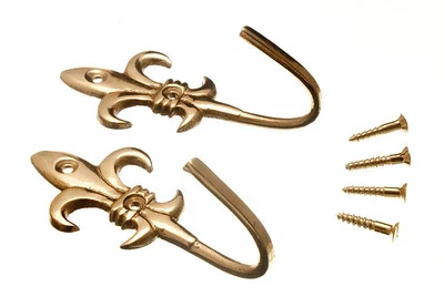 £5.64 • Buy 2 Lot Of  Fleur De Lys Curtain Tie Back Hook Brass +screws 0761