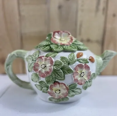 3-D Pink Pansy Ceramic Tea Pot Raised Flowers Spring Easter • $19.96