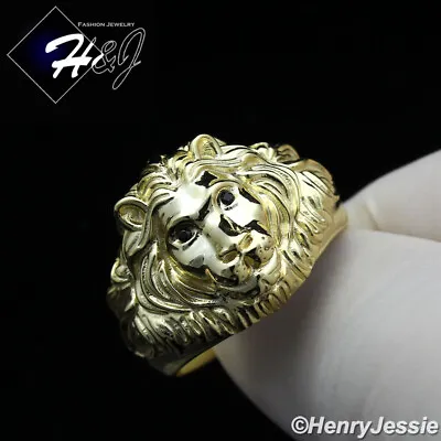 Men 925 Sterling Silver Black Cz Eye Gold Plated/silver 3d Lion Head Ring*sr177 • $45.99