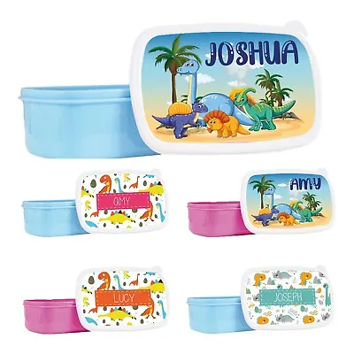 Personalised Lunch Box Dinosaur School Sandwich Kids Picnic Snack Bag Box • £13.99