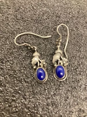 Vintage Sterling Silver Pierced Earrings Blue Lapis Stone Stunning✨ • $33