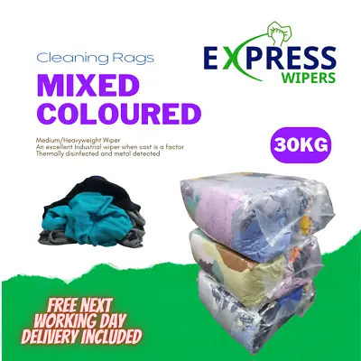 £39.99 • Buy 3 X 10 KG BAGS OF MIXED COLOURED CLEANING RAGS WIPERS WIPING CLOTHS ONLY £39.99