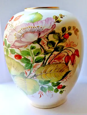 Beautiful Large Capodimonte Porcelain Rose & Rosehips Vase Signed • $95