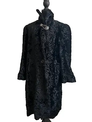 Vtg Black Skinners Mid Century PERSIAN LAMB Fur Coat Womens Toggle Loop Closure • $212.50