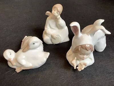 Nao Lladro Figures Angel Baby Bunny Swans X3 Figurine Ornament Retired T2914 • £10