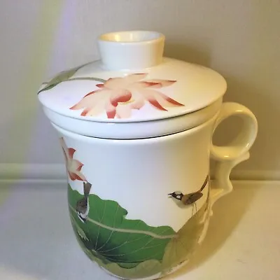 Teavana Ceramics Infuser Tea Mug Chang Hsitsun By Artkey W Lotus Bulbul Birds • $18.99