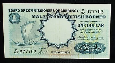 Malaya And British Borneo 1 Dollar 1959 AU-Unc Crisp Original • $49.95