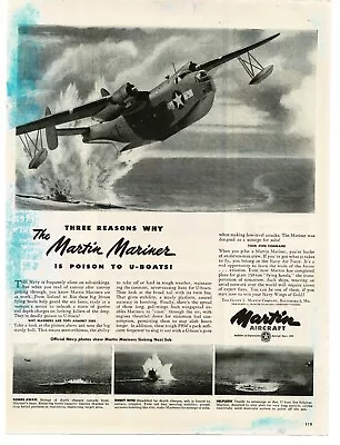 1944 Martin PBM Mariner Sinks German U-Boat WWII Vintage Print Ad • $8.95