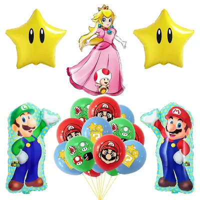 Super Mario Luigi Balloon Princess Peach Yellow Star Balloon Kids Birthday Party • $15.99
