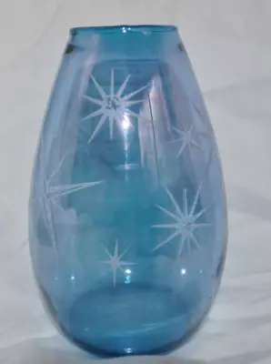 Vintage Atomic Starburst Clear  Light Blue Vase 7 Inches Tall • $14.99