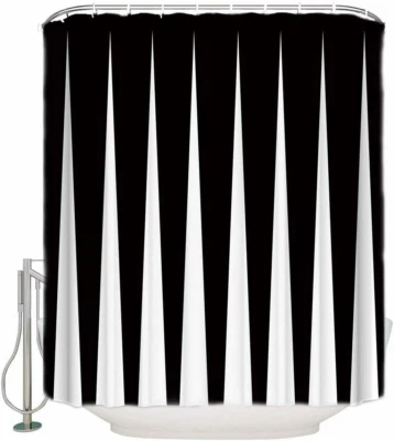 $18.90 • Buy White And Black Shower Curtain Stripe Decoration 72 In Bath Curtains With Hooks