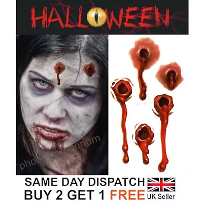 Halloween Zombie Scars Tattoos Fake Bullet Hole Blood Scar Wound Make-Up Kit UK • £2.29