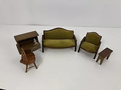 VTG Shackman Miniature Dollhouse Furniture Green Velvet Sofa Chair Desk Chair • $59.99