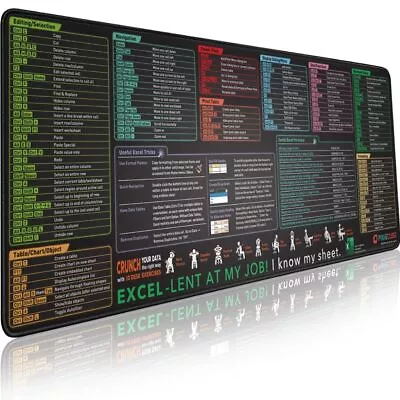 Excel Shortcut Keys Mouse Pad - Extended Large XL Cheat Sheet Gaming Mousepad | • $30.56