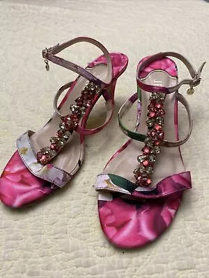 J. Renee Maricel Slingback Pumps Pink Floral Jeweled Satin Heels 9M • $39.90