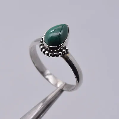 925 Solid Sterling Silver Green Malachite Ring-7.5 US B493 • $8.99