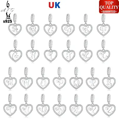 £21.99 • Buy S925 Pendant Charm Bead Alphabet Birthday Names Letter A - Z Heart Shape AFG