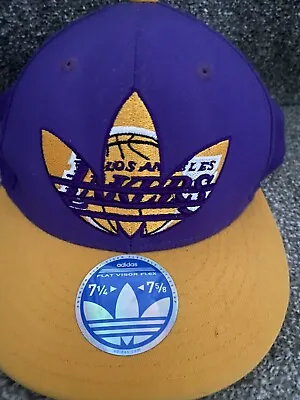 Adidas Yellow & Purple Los Angeles LA Lakers Snapback Cap Hat NBA L/XL • £25