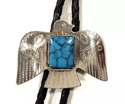 Vintage Thunderbird Bolo Tie Native American Design Faux Turquoise Silvertone • $28