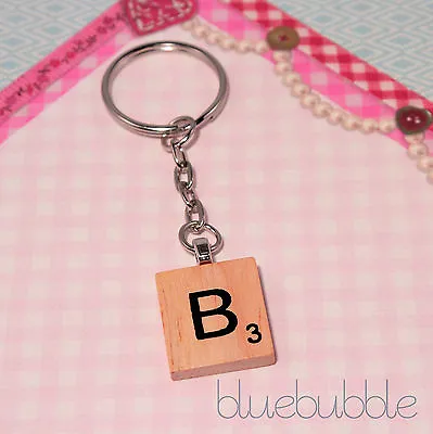 £4.95 • Buy Funky Wooden Vintage Scrabble Style Key Ring Initial Letter Mum Dad Xmas Gift 