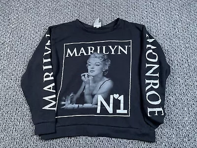 Marilyn Monroe Big Print Sweatshirt Women's Large Black Spell Out Sleeves • $22