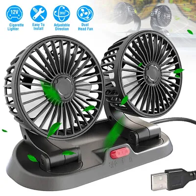 USB Car Portable Air Fan Dual Head Dashboard Cooling Fan For Van Truck Camper UK • £11.89