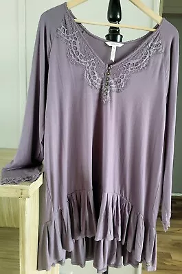 Matilda Jane XL Boho Peasant Tunic Blouse Top Shirt Ruffles Lace Buttons  • $6.50