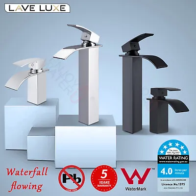 Square Waterfall Vanity Flick Basin Mixer Tap Counter Top Faucet Chrome Black • $85